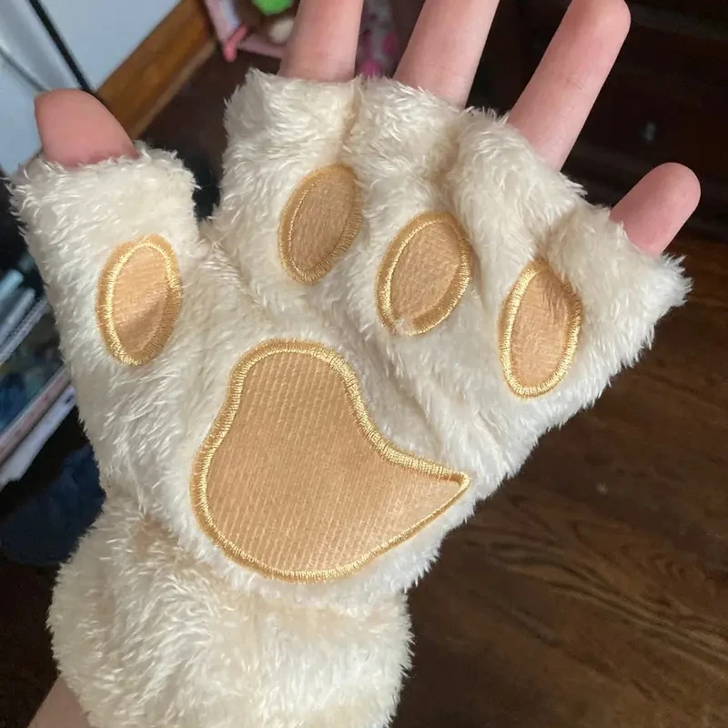 

Cute Plush Cat Claw Paw Gloves Plush Mittens Warm Soft Plush Short Fingerless Fluffy Bear Cat Gloves Costume Half Finger Party