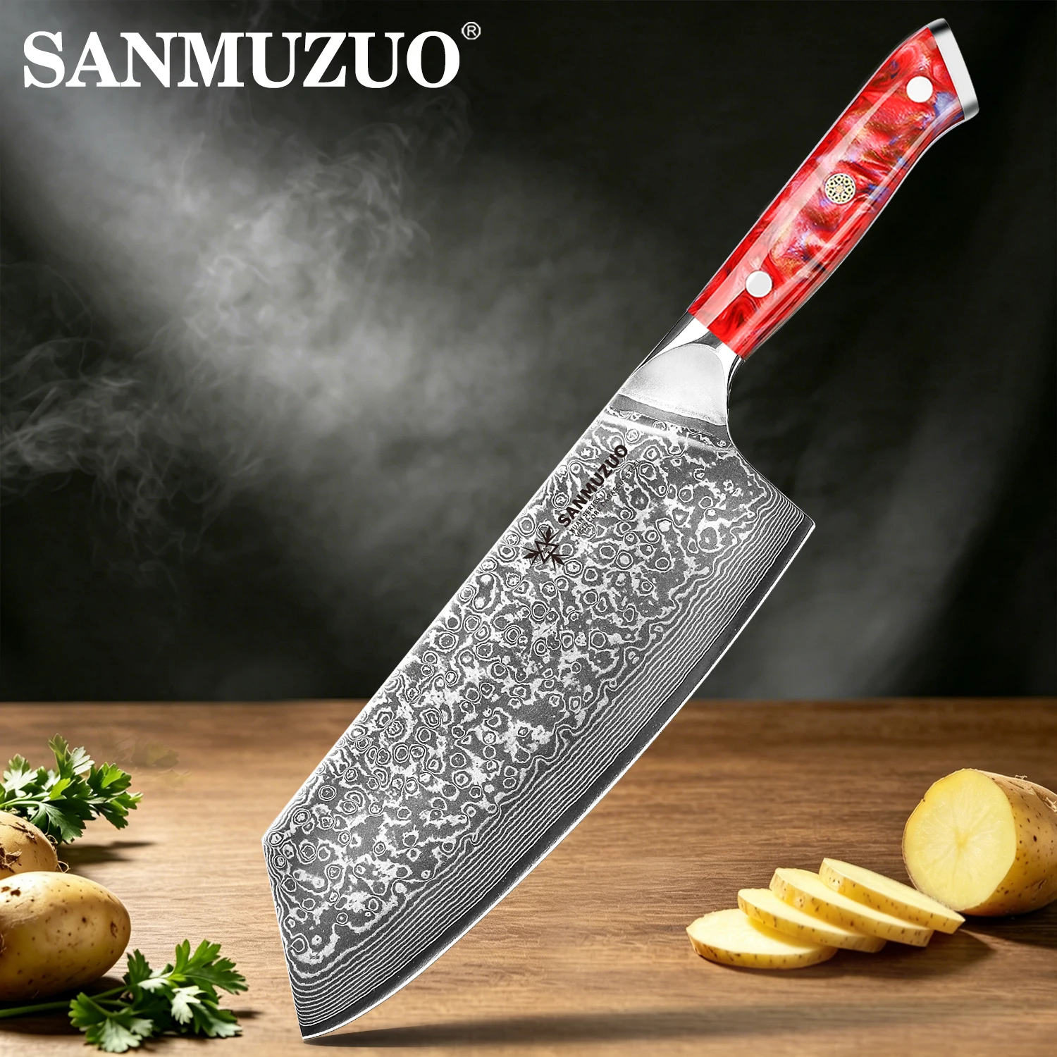 

SANMUZUO Nakiri Knife - 7.5 inch Cleaver Knife- Xuan Series - Professional Damascus Steel Kitchen Knife - Resin Handle ( Black)