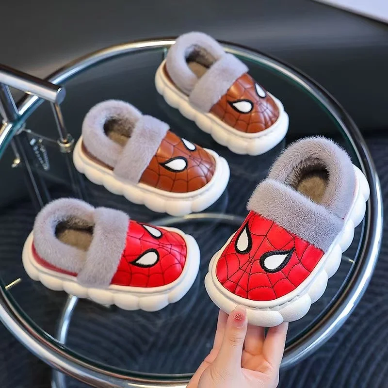 Winter Disney Children Cartoon Spiderman Print Cotton Slipper Soft Warm Princess Baby Boy Girls Indoor Home Bedroom Cotton Shoes