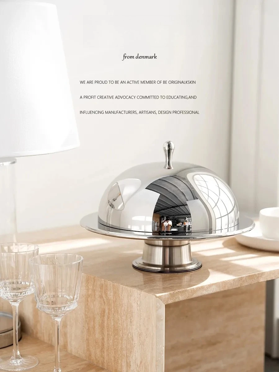 European Style Modern Exquisite Creativity Stainless Steel Pastry Tray Advanced Western Cuisine Dust-Proof Steak Serving Plate