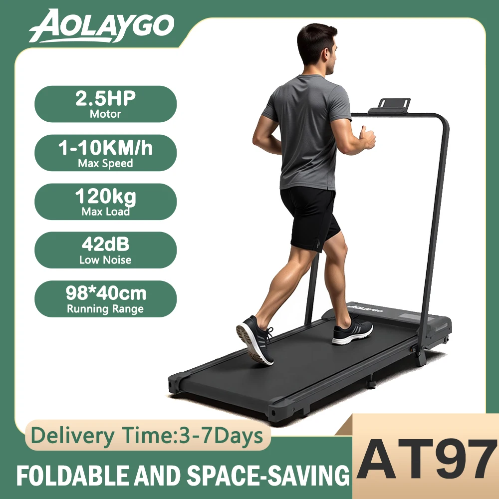 AOLAYGO AT97【Bieżnia】Silnik bezszczotkowy 2.5HP Składana bieżnia z regulacją prędkości 1-10 km/h Obszar biegania 98x40cm Bieżnia do chodzenia do domu