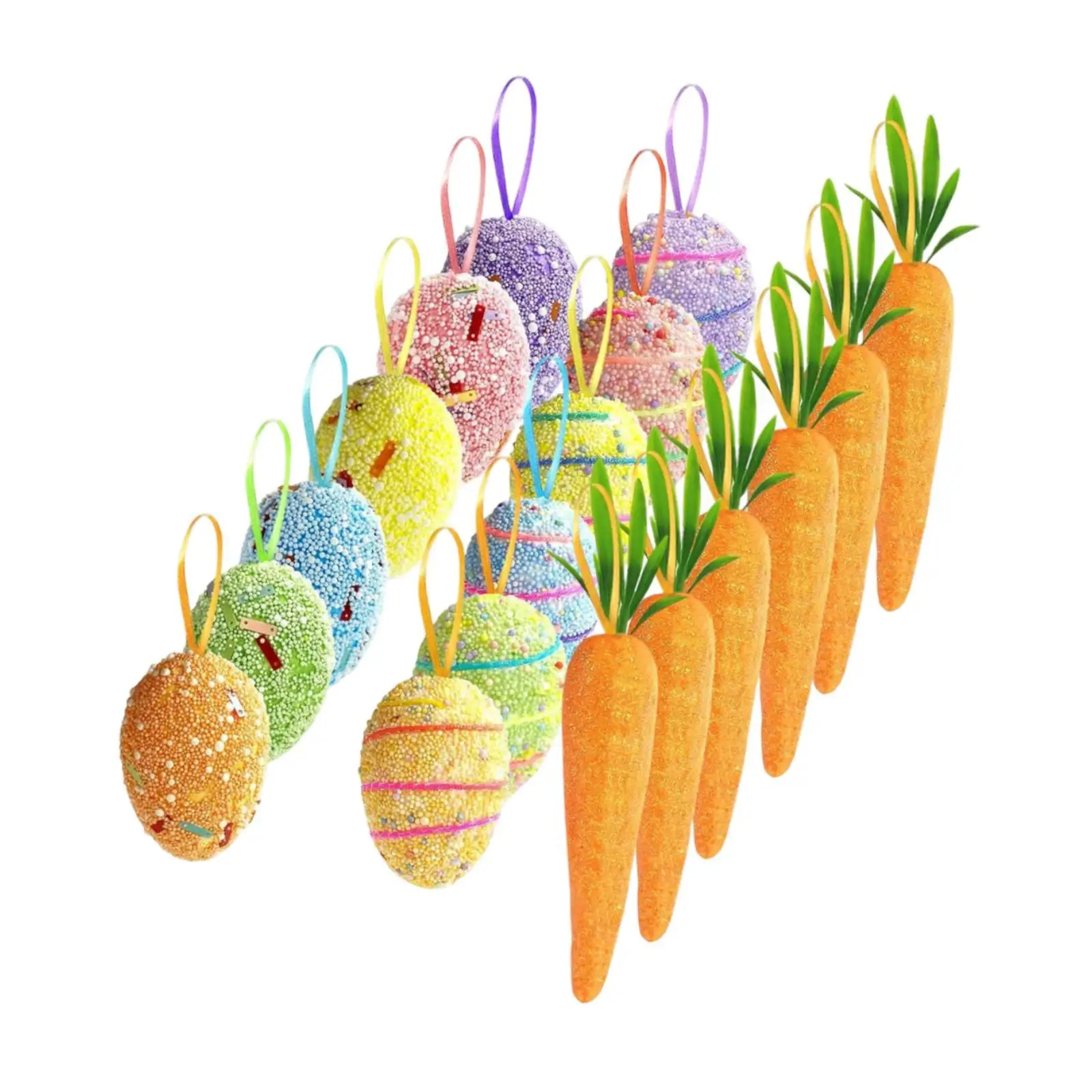 Ornamentos de Páscoa, ovos de espuma e cenouras de espuma para jardim interno e externo de primavera