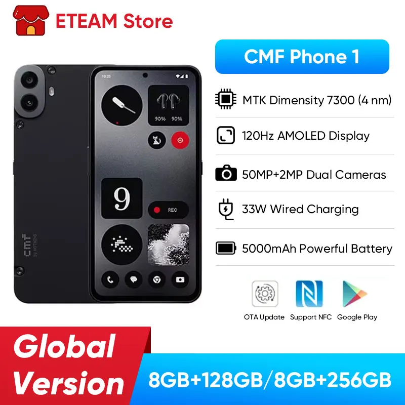 Versione globale niente telefono CMF 1 6.67 "120Hz display AMOLED Mediatek Dimensity 7300 Dual 50MP 5000mAh 33W carica Smartphone