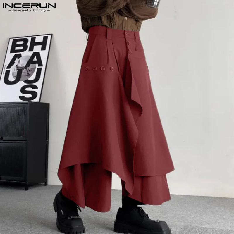 2024 Men Irregular Pants Solid Color Joggers Button Loose Wide Leg Trousers Men Streetwear Fashion Casual Pantalon S-5XL INCERUN