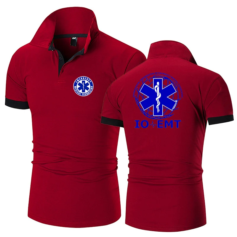 EMT Paramedic Emergency Medical 2023 Summer New style Lapel Short Sleeve T-shirt Men's Fashionable Solid Color Polo Shirt tops