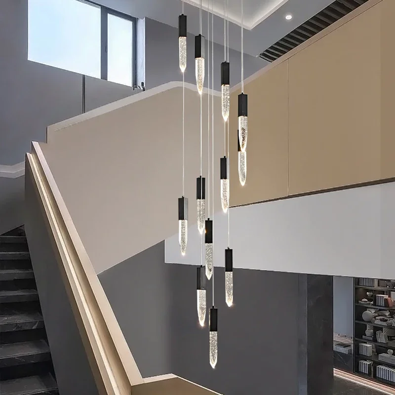 Villa Chandelier Modern Simple Lamp Crystal Spiral Stair Lamp Living Room Attic Apartment Restaurant Kitchen Chandelier Bubble
