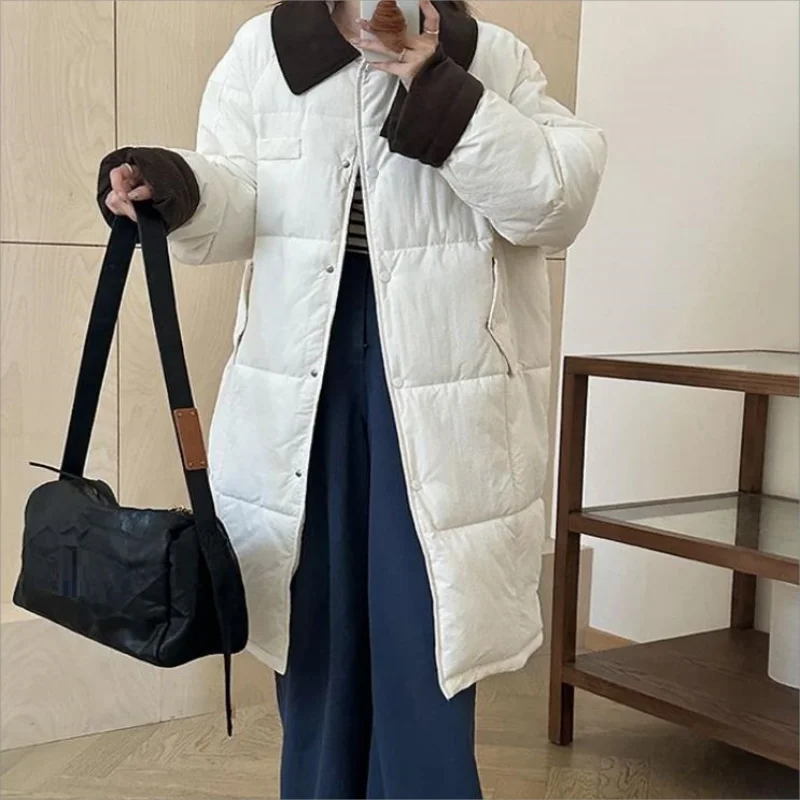 Winter Retro Corduroy Warm Jacket Loose Mid-Length Thick Cotton Padded Coat Ladies Casual Women Windbreaker