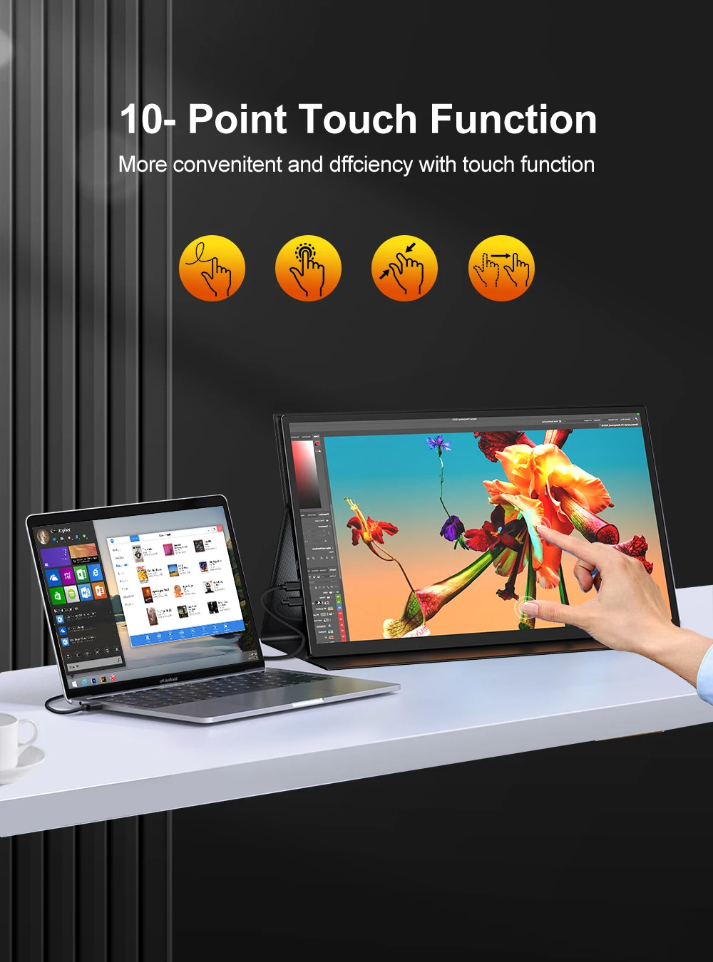 18.5インチ ポータブルタッチスクリーンゲーミングモニター 120Hz 1080P Type-C Mini HDMI搭載 ノートパソコン/PC/ゲーマー向けディスプレイ Xbox対応