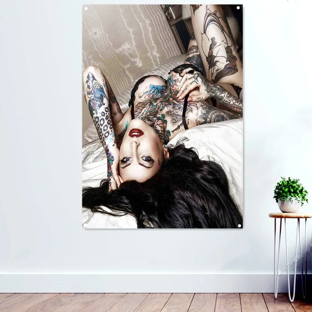 Sexy full tattooed babes Wall Art Tapestry Decor Banners Flag Posters & Prints Pub Club Man Cave Bar Garage Wall Decor Painting