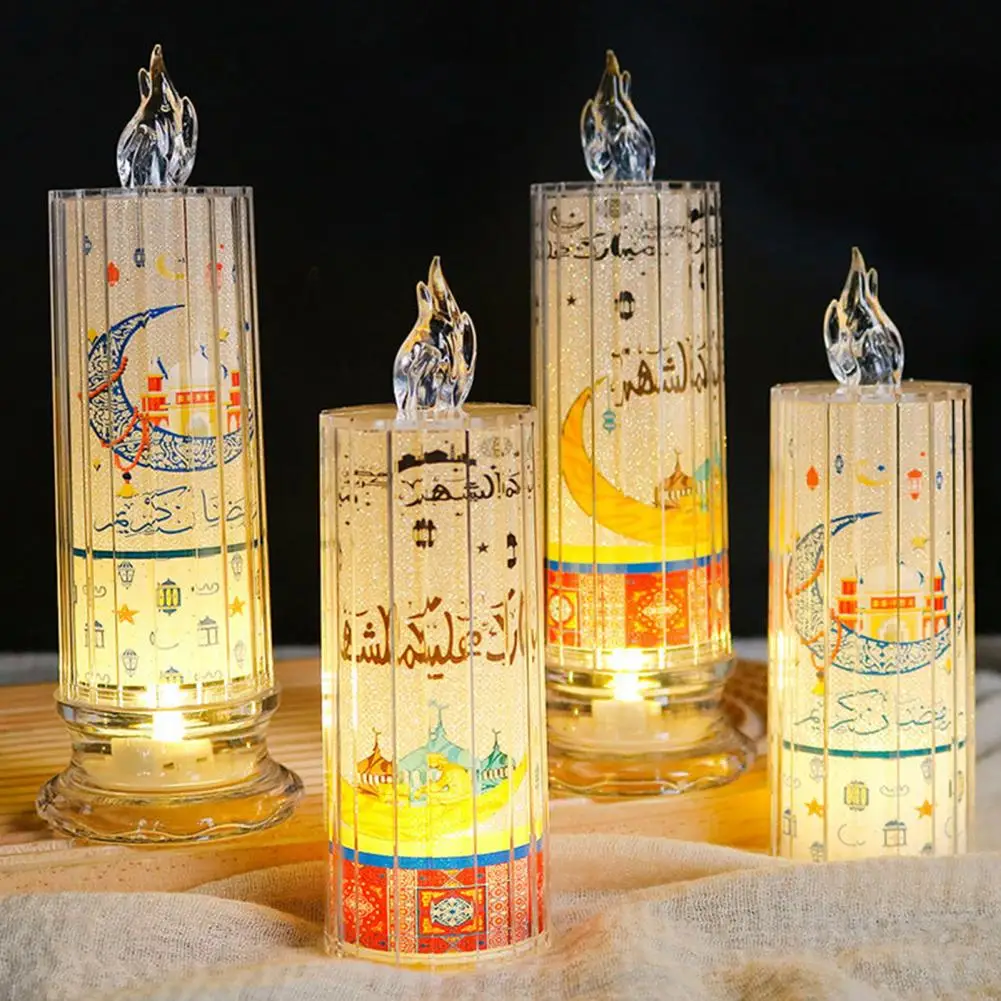 Luz de vela de Ramadán Menorah, lámpara de luna de estrella, funciona con pilas, elegante pantalla, lámpara de mesa para Ramadán Eid para Ramadán