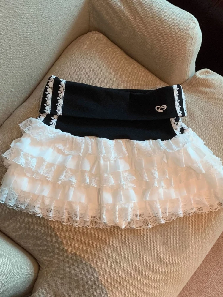 Moda coreana estilo preppy doce saia fina feminina novo design rendas retalhos kawaii saias curtas estéticas casuais roupas y2k