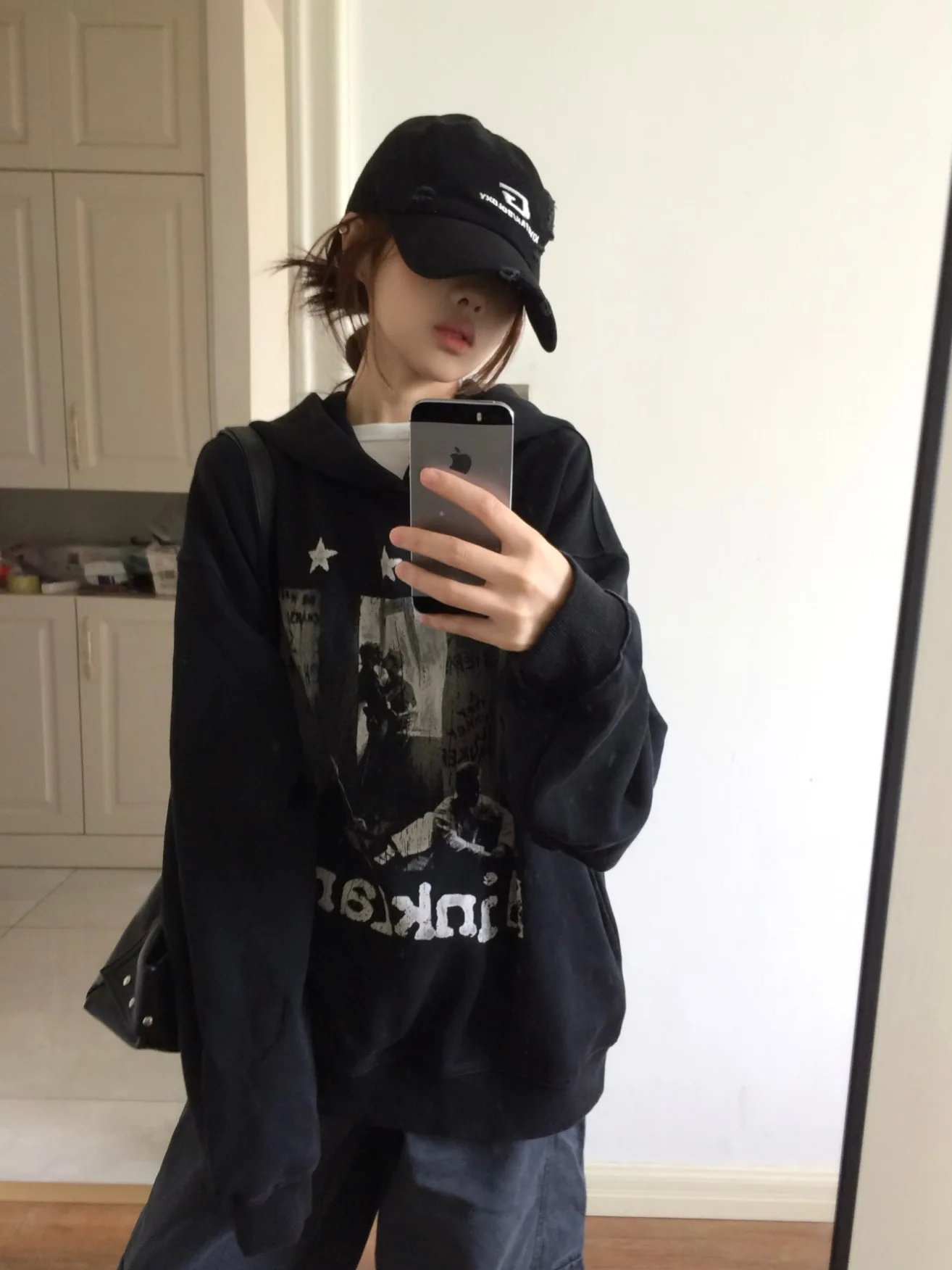 Retro American Star Print Hoodie Women's Loose Couple Design Outerwear Autumn Winter New Style Fashionable Casual Sweatshirt