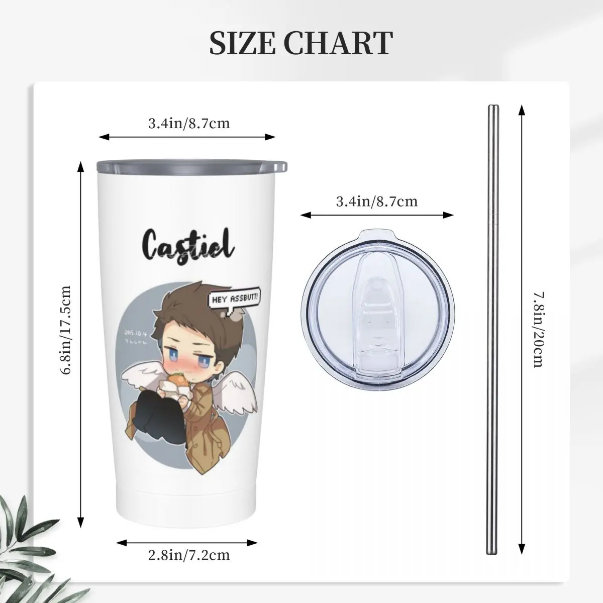 Castiel FBI Badge Stainless Steel Tumbler Vacuum Insulated Mugs Thermal Cold Cup Straws With Lid 20oz