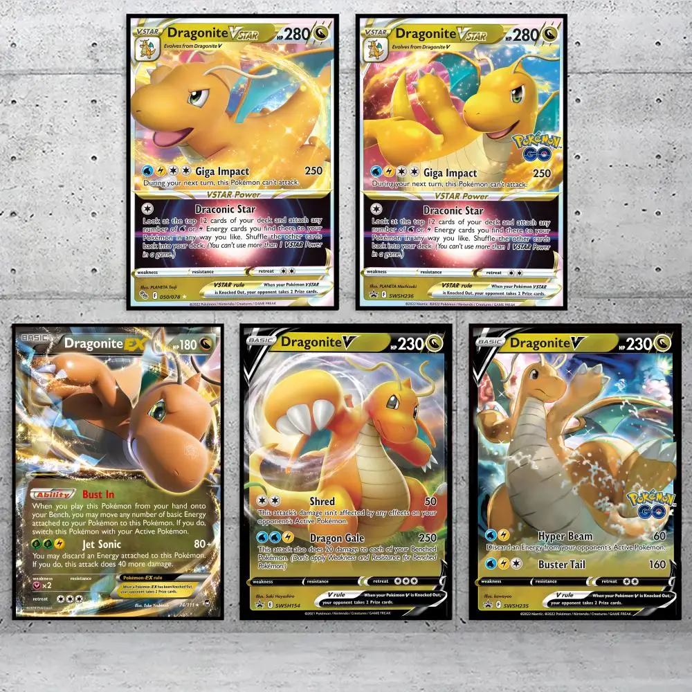 

Dragonite Rare Card Pattern Poster Home Living Bed Room Bar Hallway Sticky Wall Art Printing Waterproof Aesthetic Decor