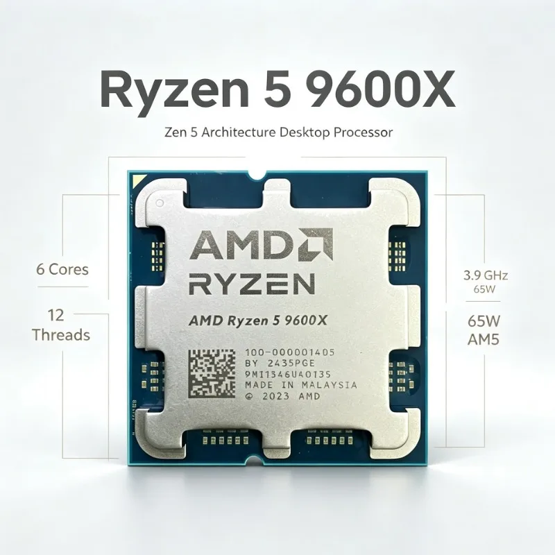 4NM Desktop Processor AMD Ryzen 5 9600X 6‑Core 12‑Thread 5.4GHz 32MB L3 Cache 65W Socket AM5 DDR5 Without Cooler