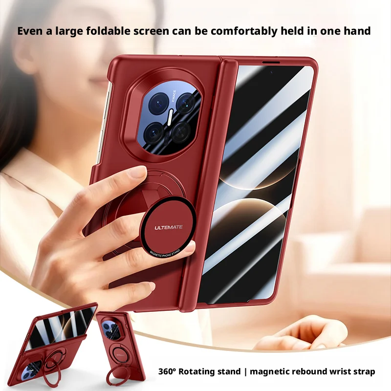 For Huawei Mate X7 X6 X5 Case Skin Friendly 360° Rotating Stand Magnetic Rebound Wrist Strap with Film Lens Protection Cover
