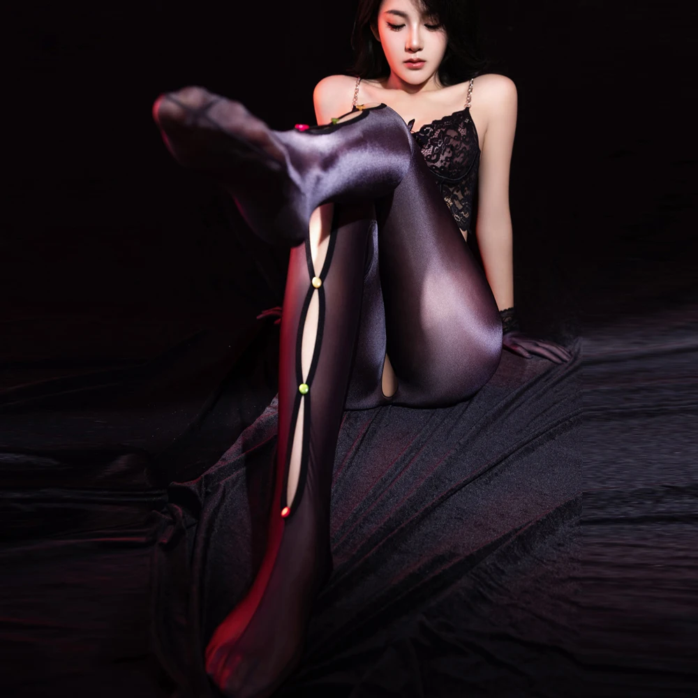 

Сексуальные женские прозрачные брюки-карандаш, масляные блестящие моделирующие колготки, эластичный купальник с открытой промежностью, бедра, леггинсы с вырезами