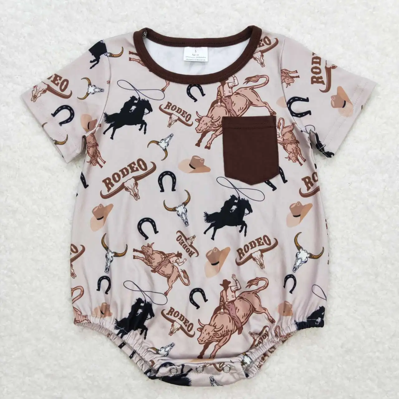 

SR1358 Baby Boys Summer Toddler Clothes Short Sleeve Cowboy Print Kids Boutique Romper