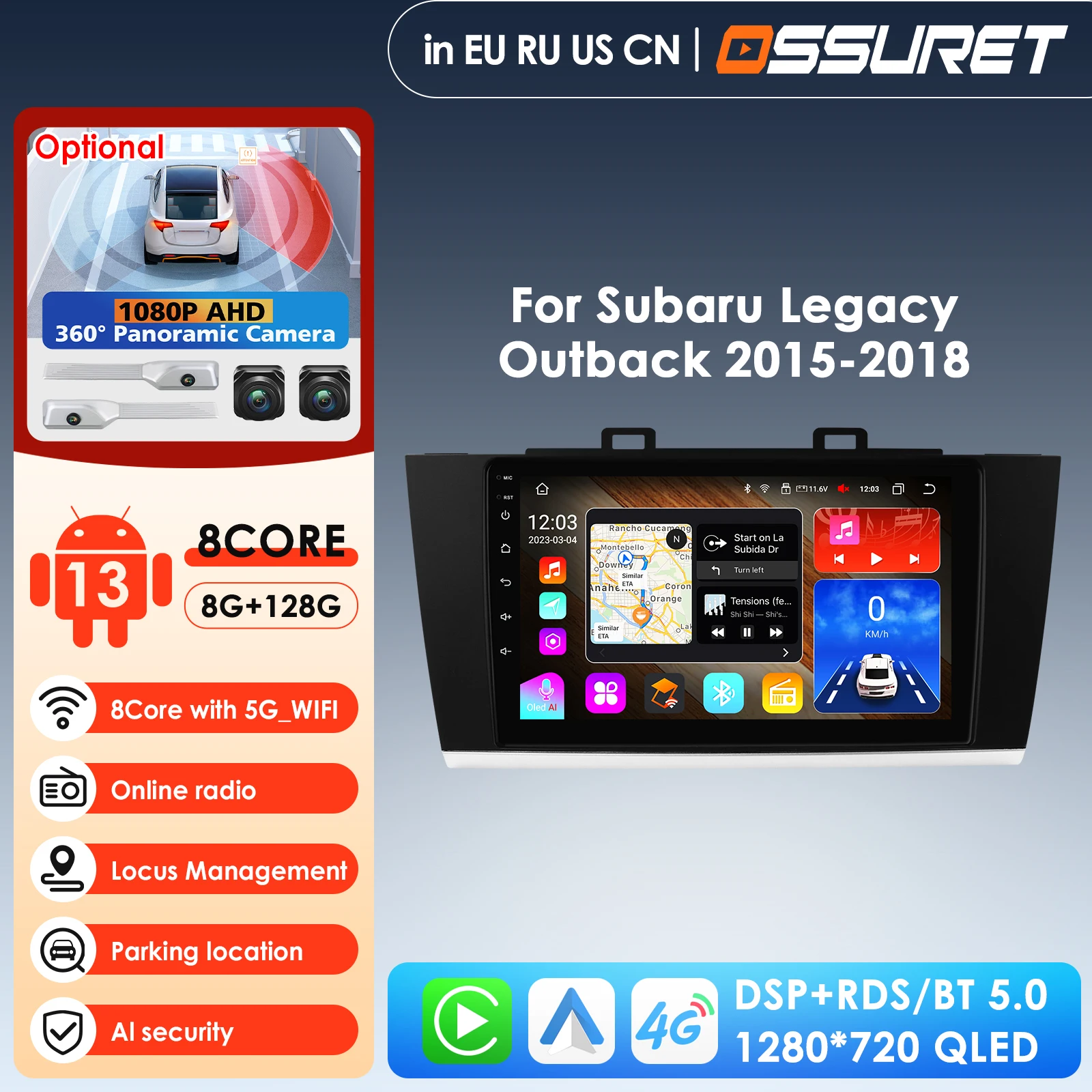 

9-дюймовый автомобильный радиоприемник Carplay Auto 4G WIFI 2din Android 13 для Subaru Legacy Outback 2015-2018 с поддержкой камеры, заводской усилитель видео