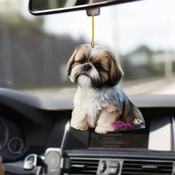 2/3/6PCS Shih Tzu Design Car Pendant Acrylic 2D Flat Pendant Inside Rearview Mirror Accessory Backpack Gift For Dog Lovers