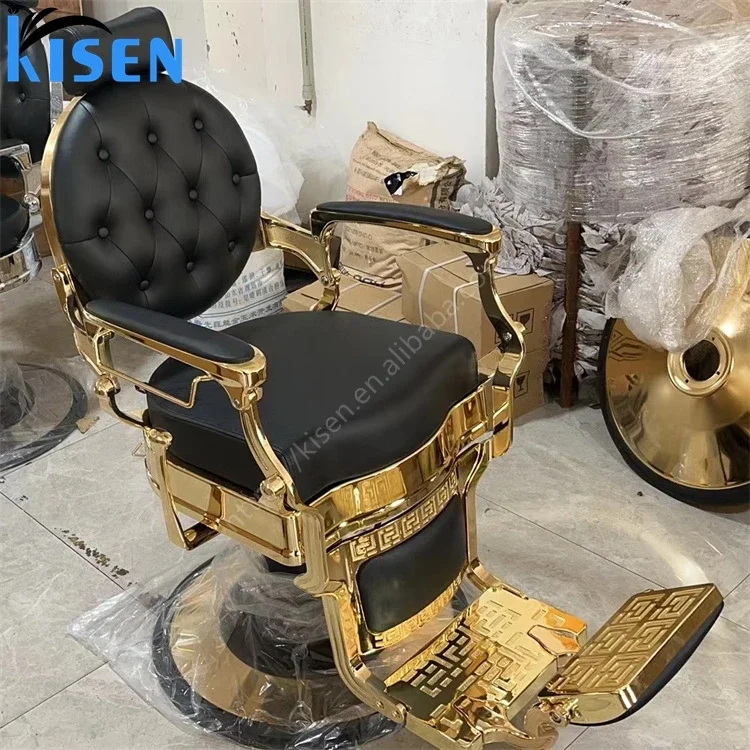 Kisen hair beauty salon barbershop furniture high quality luxury vintage hair facial rose gold metal black barber chair for sale