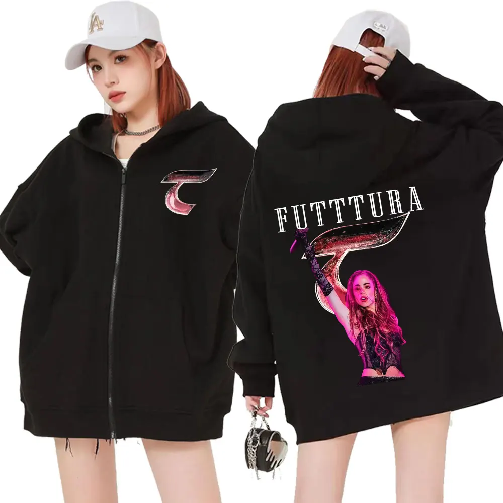 

Tini Stoessel Futtura Tour 2025 Толстовки на молнии с графикой для мужчин и женщин Винтажная модная классическая толстовка с капюшоном Повседневные пальто на молнии Толстовки