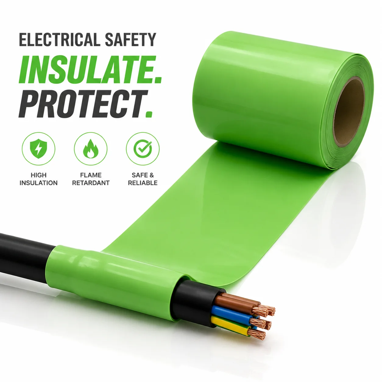 Green PVC Heat Shrink Tubing 30mm-100mm Wide Outdoor Weak Current Circuit Classification Identification Sealing Sleeve
