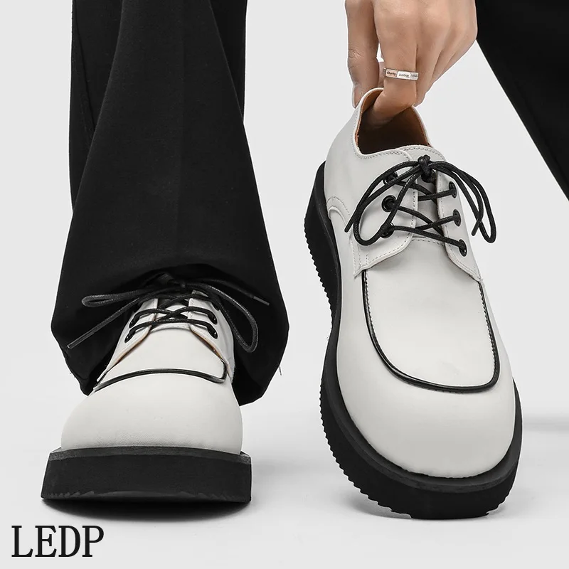 

LEDP Round-Tip Business Formal Men's Shoes Thick-soled, Elevated Lace-up Derby Shoes in Multiple Colors Fashionable Autumn 2025
