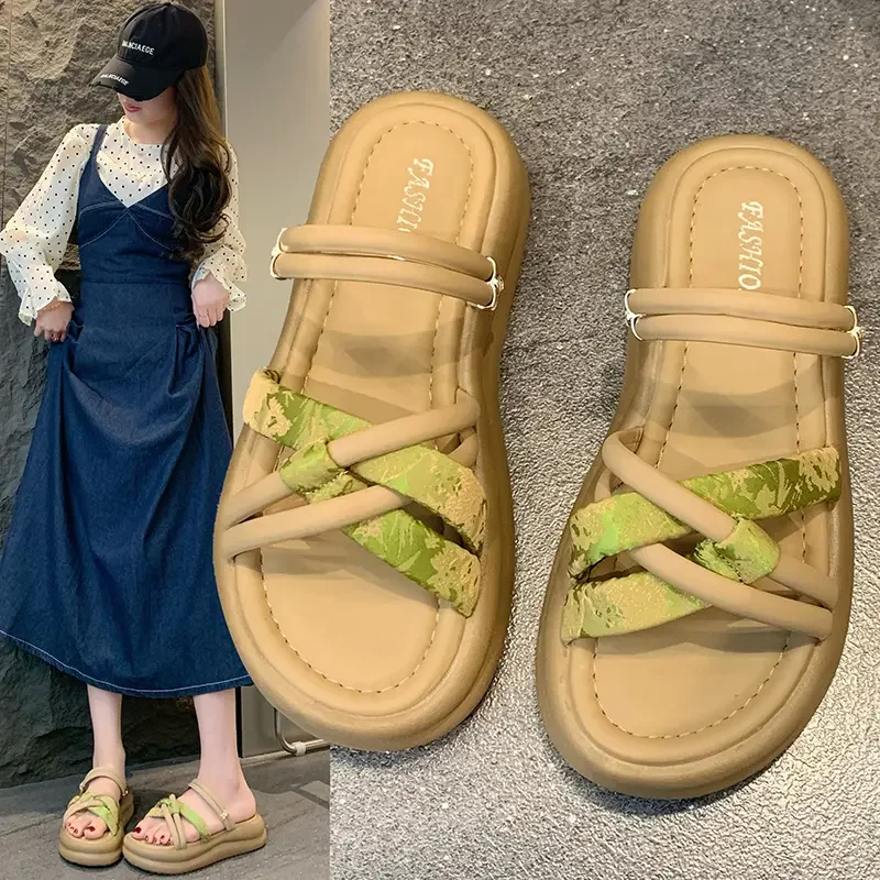 

Women's Shoes Summer Fairy Fashion Versatile Simple One Word Women's Slippers Sandals Two Wear