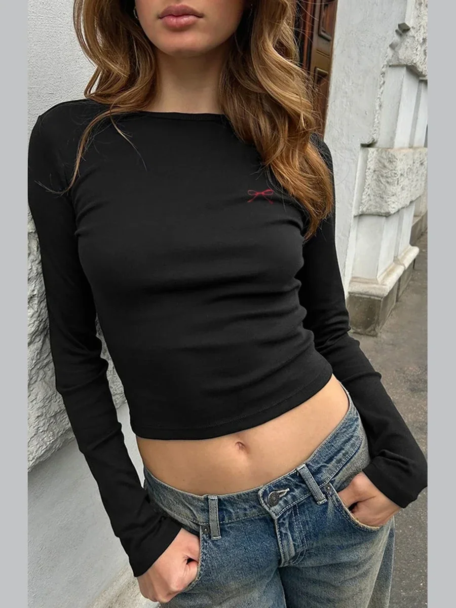 

Укороченный топ y2k, женские осенние повседневные базовые футболки с длинными рукавами, облегающие детские футболки 90-х годов, винтажная уличная одежда в стиле феи в стиле гранж