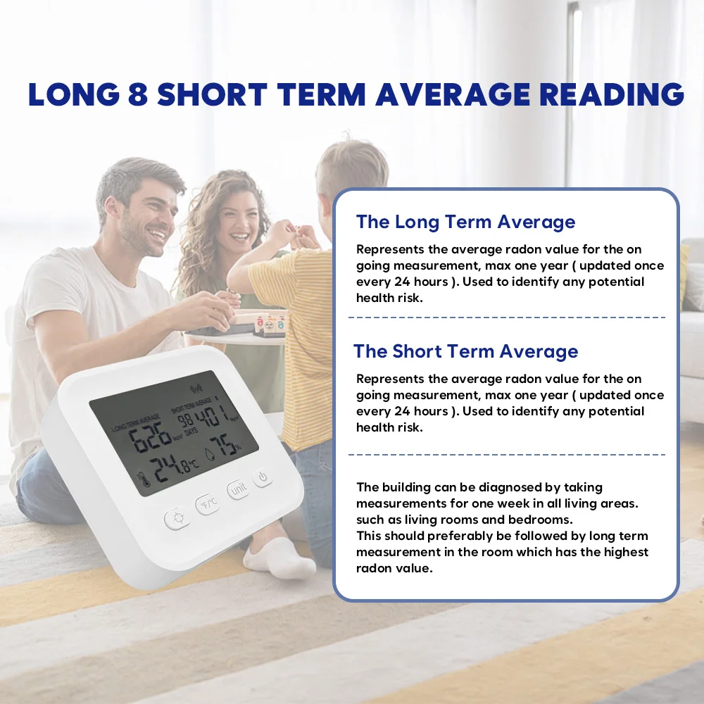 كاشف غاز رادون صغير بتقنية أيونية راديون متوسط طويل المدى/راادون للمفتاح القصير متوسط 2 * بطارية AAA (غير متضمنة)