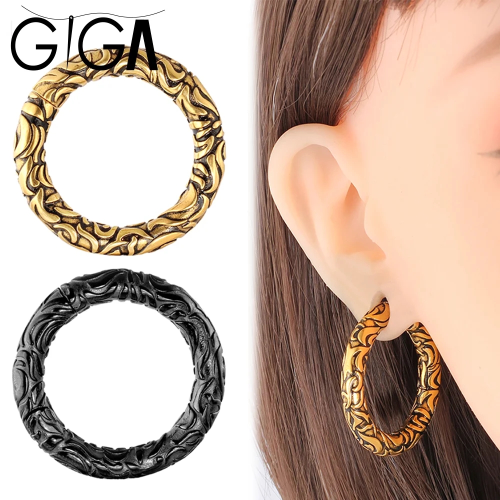 Giga 2PCS New Printed Round Ear Hangers Weights Stainless Steel 6mm 2g Ear Plugs Tunnels Gauges Fashion Piercing Body Jewelry