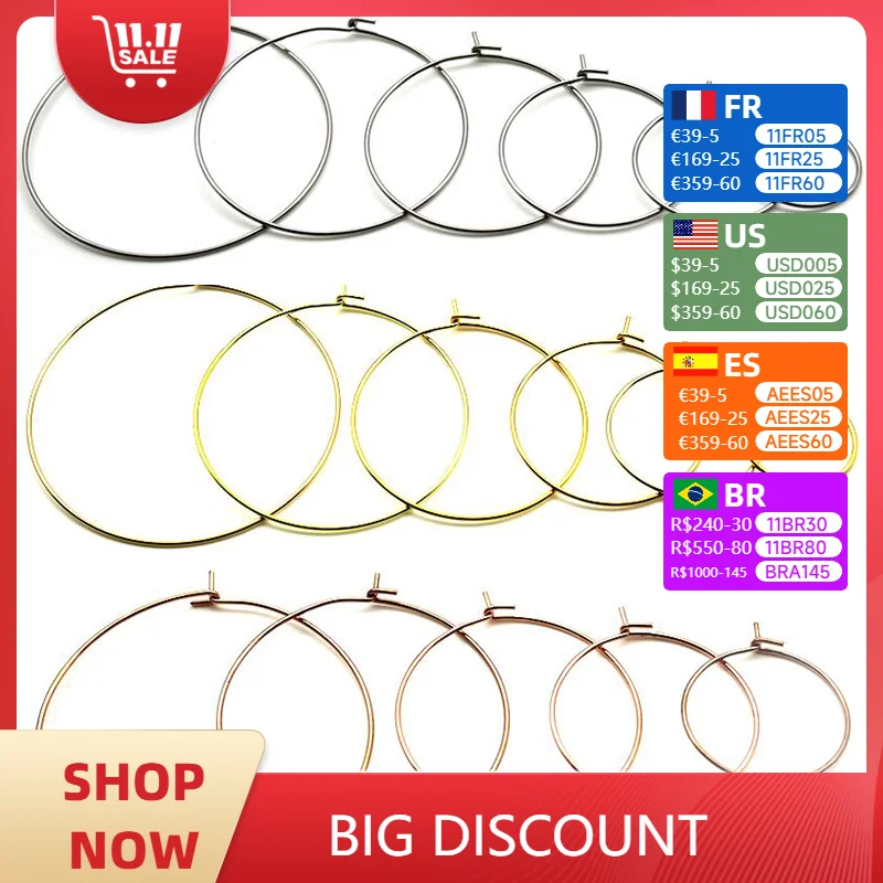 20pcs/Lot 15-45mm Stainless Steel Gold Big Circle Earwire Hoops Loop Earrings for DIY Dangle Earring Jewelry Making Supplies