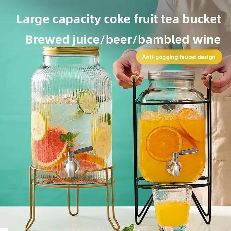 

3.5L Large Glass Cold Water Pot With Tap Fruit Tea Barrel Refridgerator Juice Barrel Wine Brewing Container Home Kitchen Bar