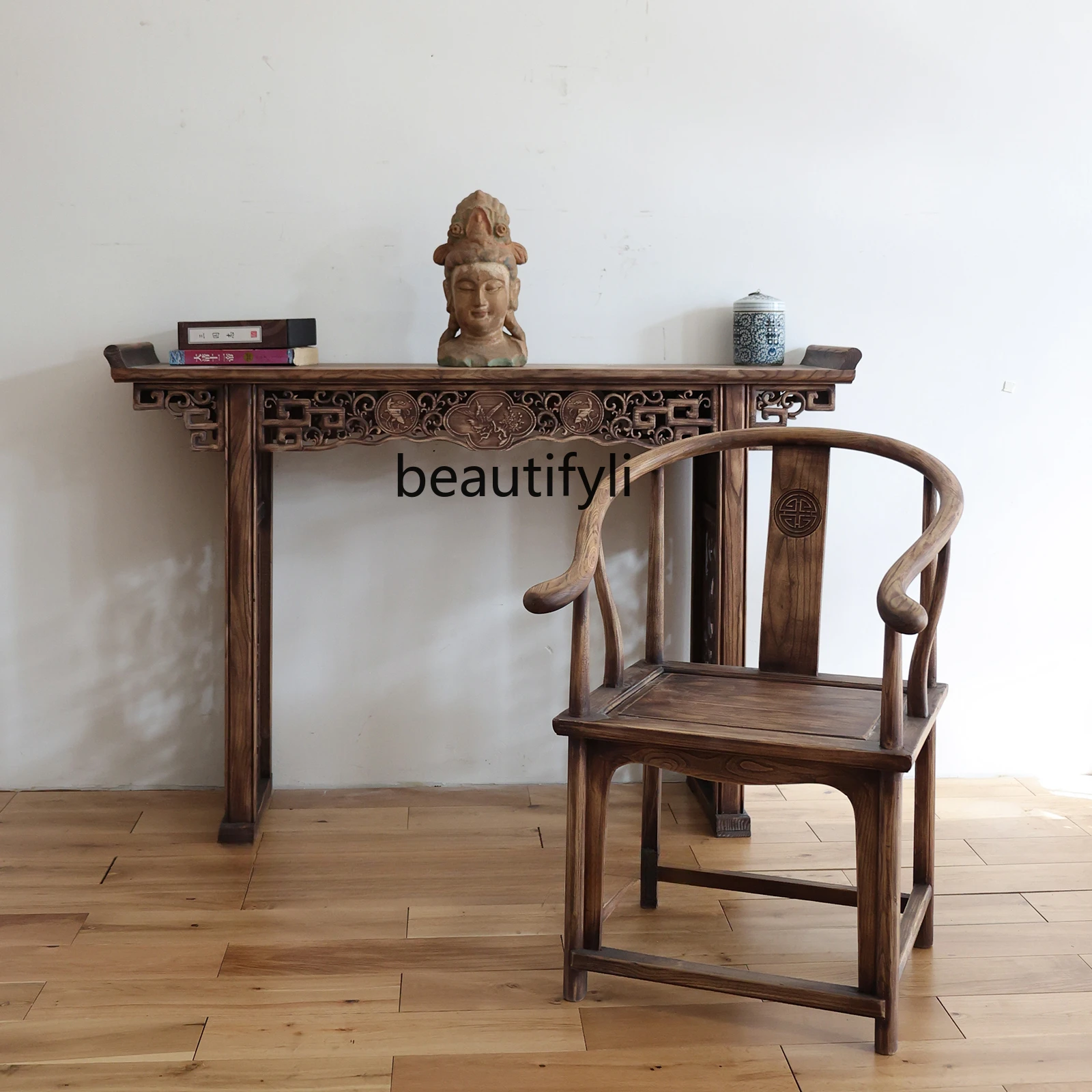 Chinese-style strip case retro and old supply table antique Buddhist table, solid wood Xuanguan table, shelf decoration