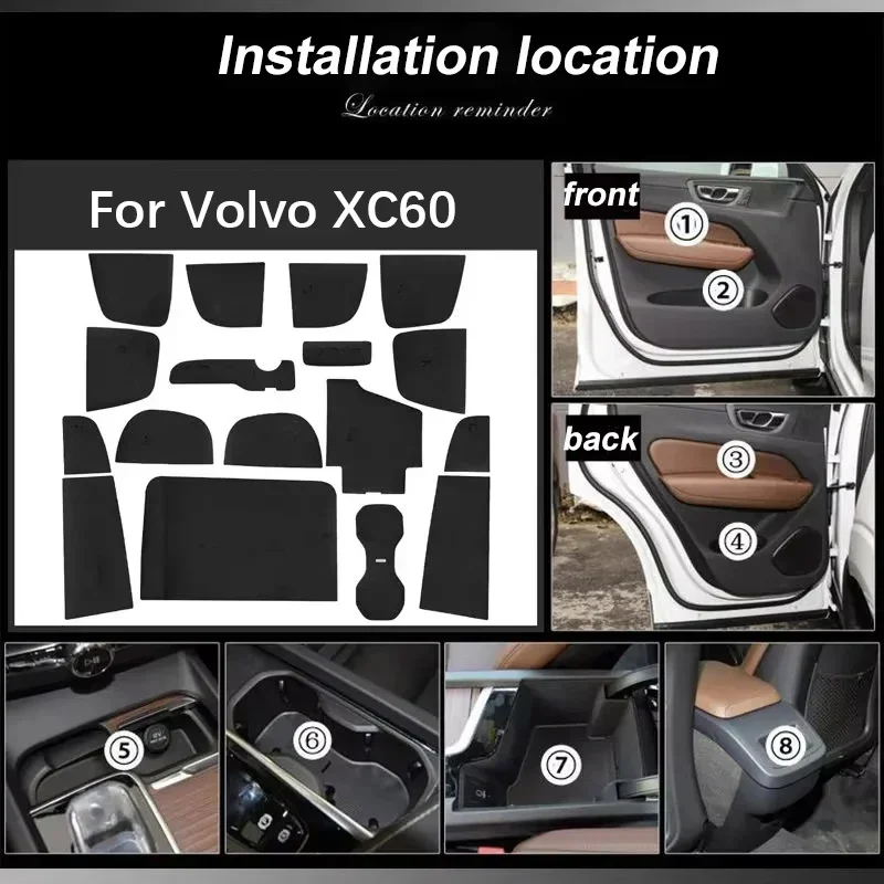 For Volvo XC60 Accessories MK2 2018~2024 Door Slot Protective Pads Water Cup Storage Mat Anti-slip Dustproof Interior Decoration