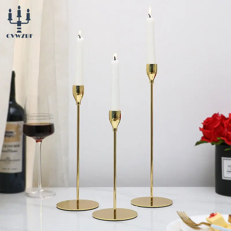 3Pcs/Set European style Metal Candle Holders Simple Golden Wedding Decoration Bar Party Living Room Decor Home Decor Candlestick