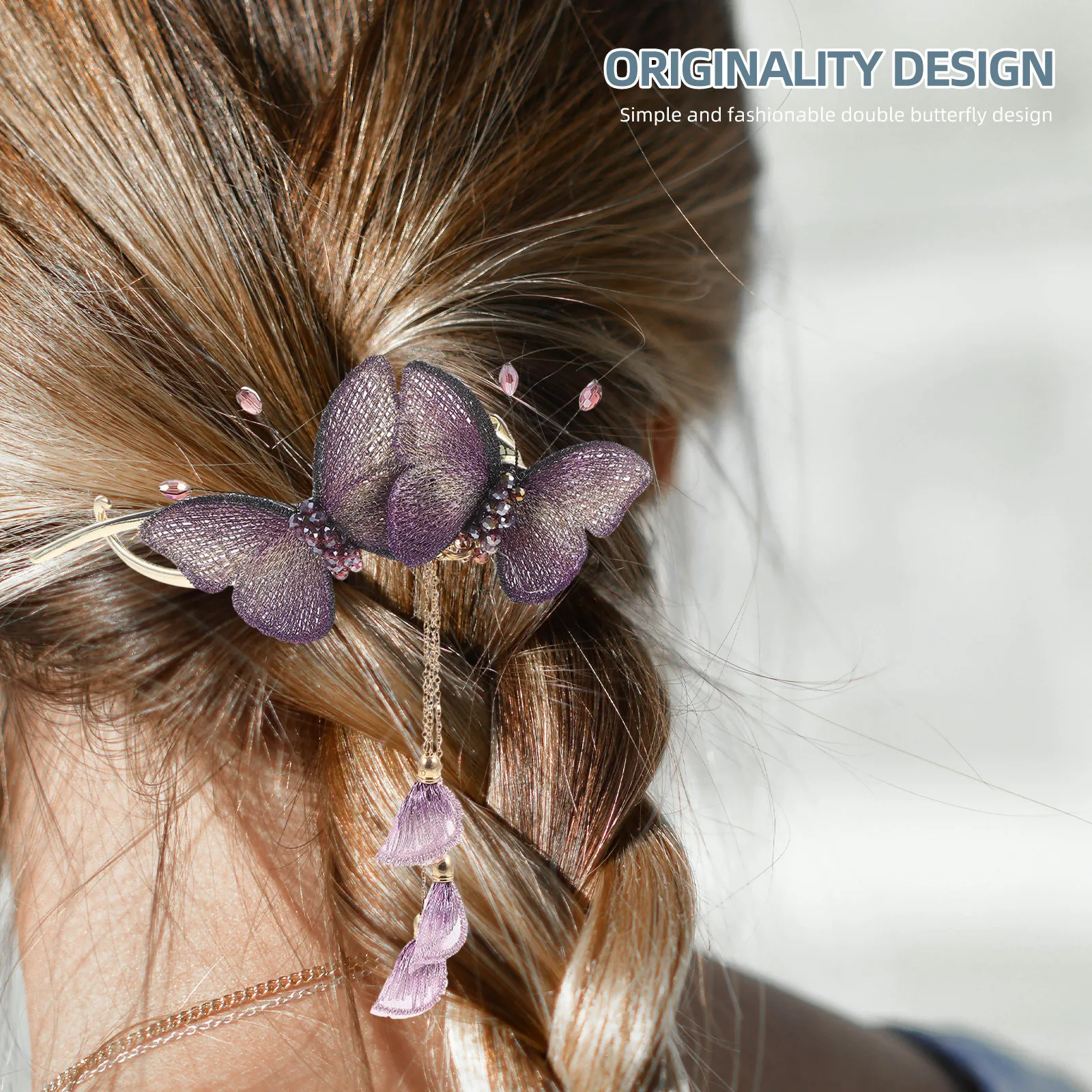 

2Pcs Exquisite Double Butterflies Embroidered Hair Clips for Women Alloy Fabric Hair Accessories Elegant Styling Clip Gift