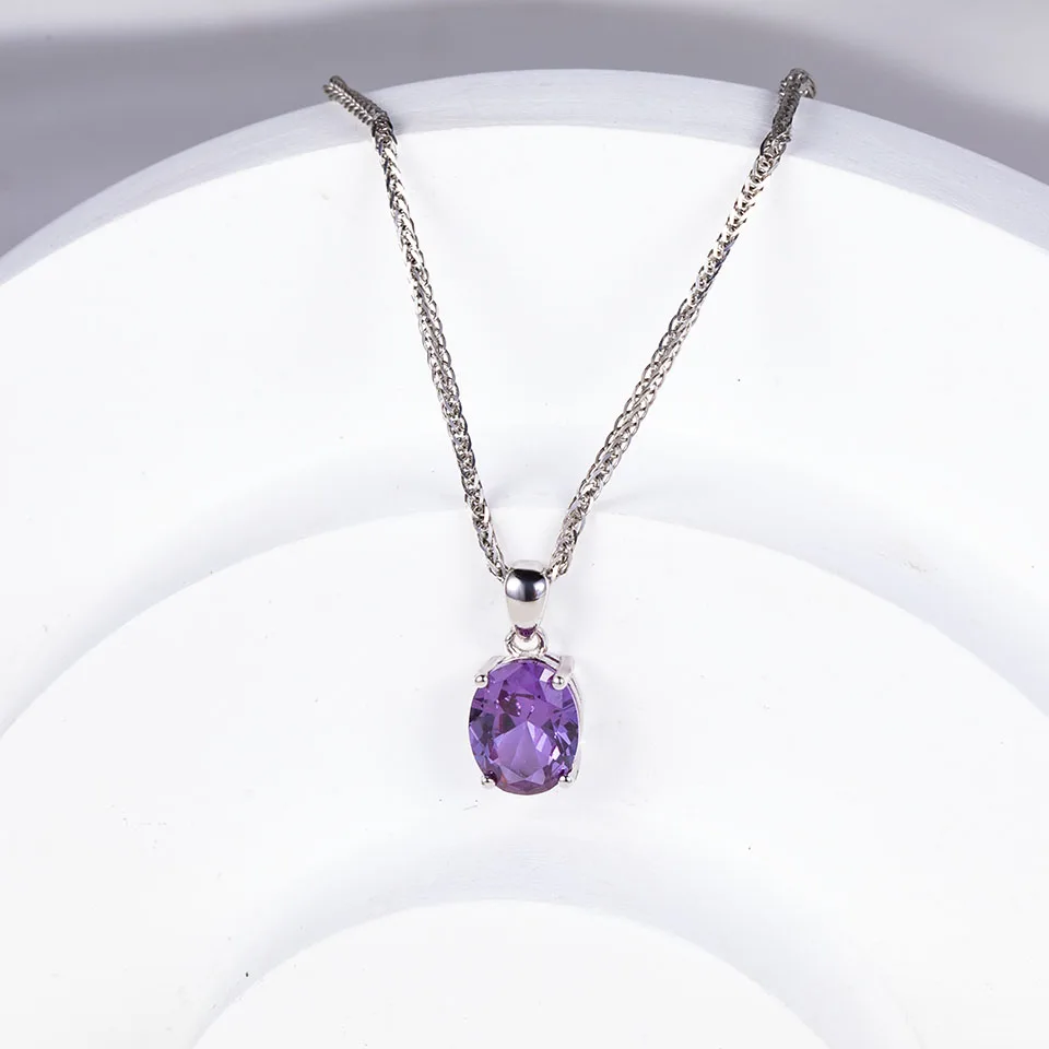 Color Changing Created Alexandrite Pendant Necklace 925 Sterling Silver Gemstone Fine Jewelry For Women Basic Style Free Chain