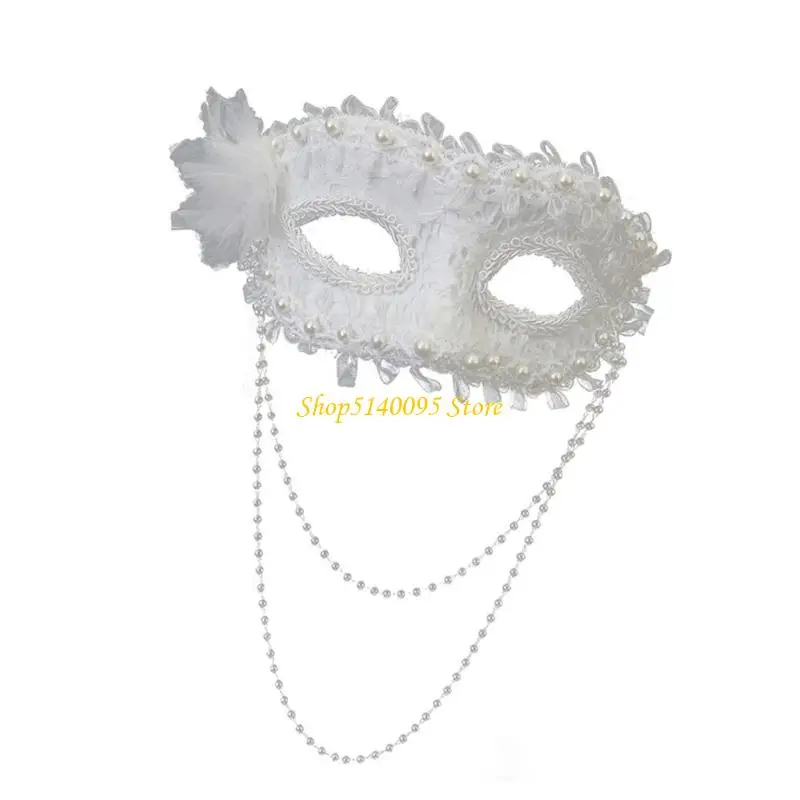 DXAE Lightweight Plastic Half Face Mask With Faux Pearls Decors Perfect For Cosplay Celebrations