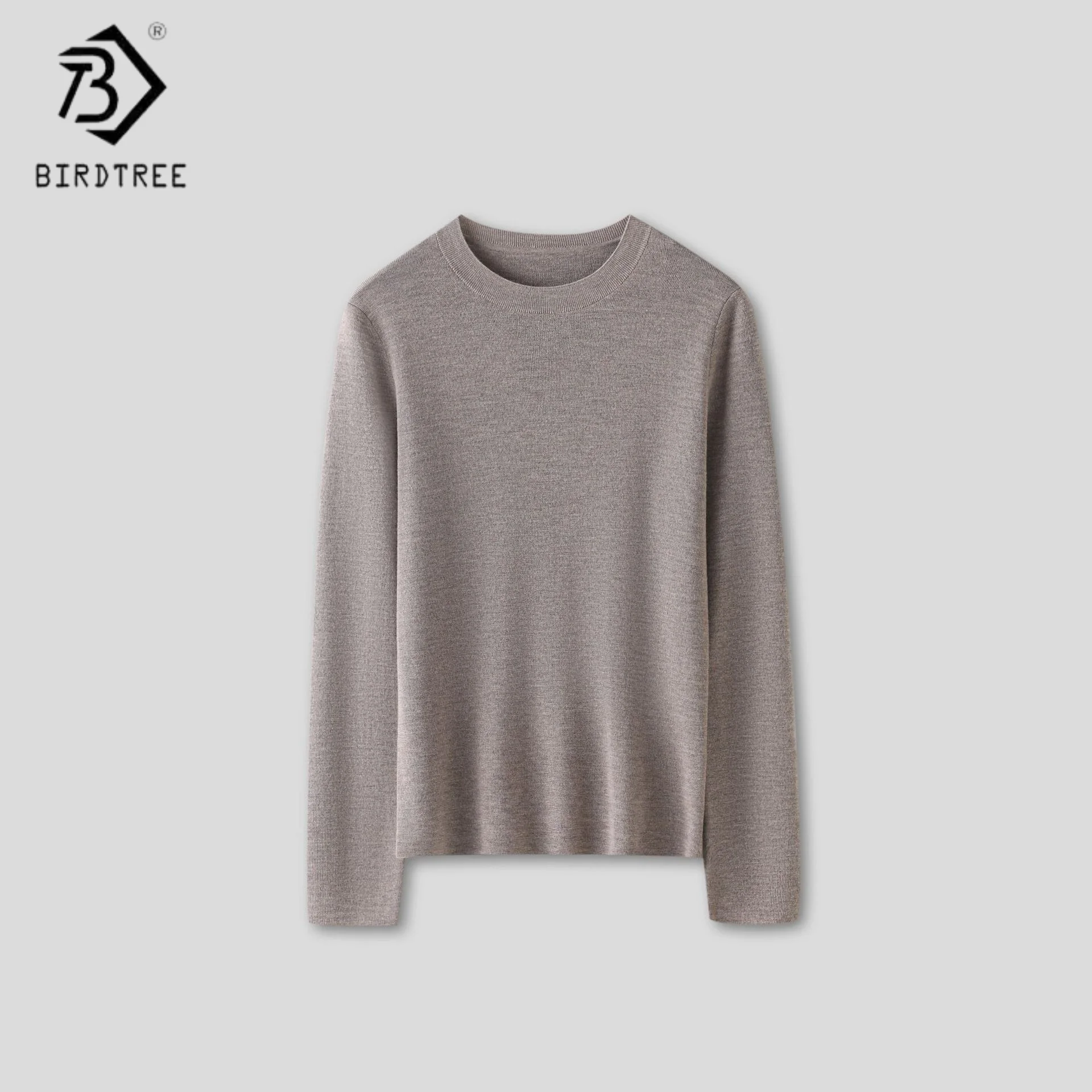 

Birdtree, трикотажная нижняя рубашка из 100% овечьей шерсти, женская рубашка с длинными рукавами и круглым вырезом, теплый пуловер осень/зима 2025 T5O908JF