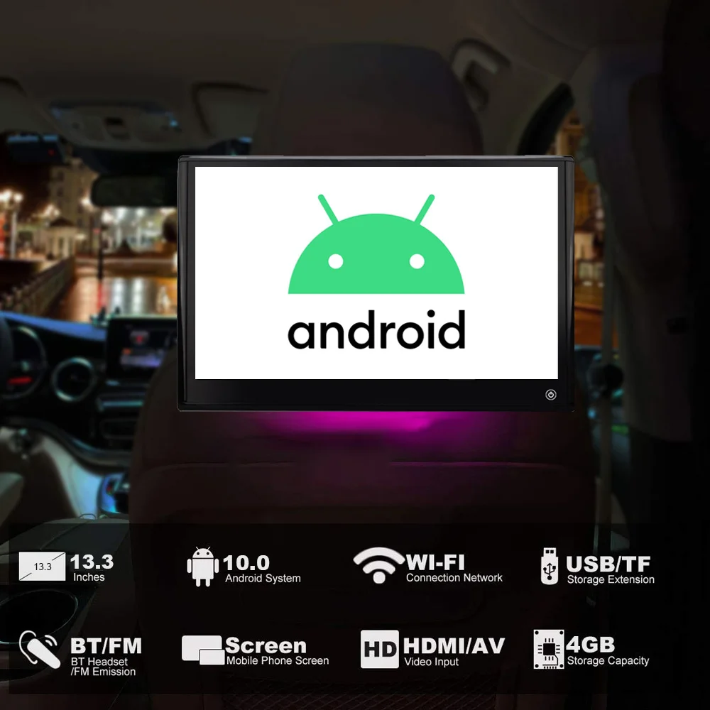 

13.3 Inch Android Car Headrest Monitor HD Touchscreen Support Netflix Youtube WiFi Bluetooth for Backseat Entertainment