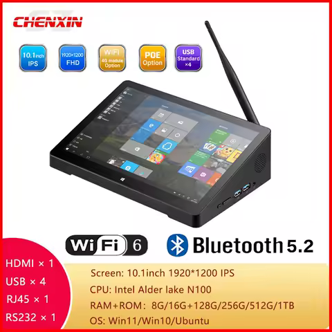 10.1 1920*1200 4G Pipo H10 PRO MINI PC Win11 Win10 8G/16G+128G/256G/512G Tablet WIFI6 BT5.2 USB3.0 RS232 RJ45 7.4V 5000mAh POE