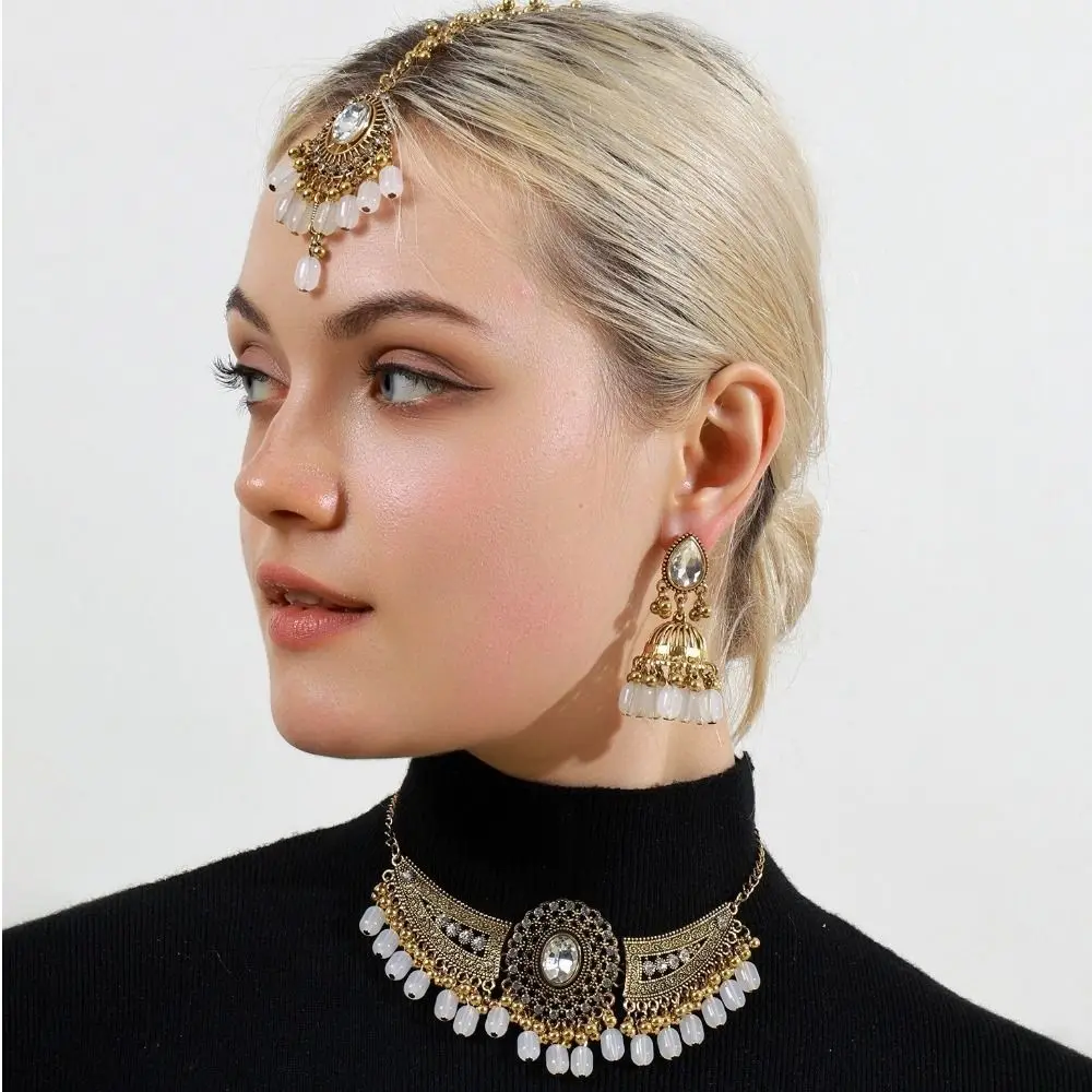 

Alloy Tassel Wings Shaped Jewelry Sets Indian Style Shining Necklace Earrings Set Exquisite Rhinestone Jewelry Set Indian Bridal