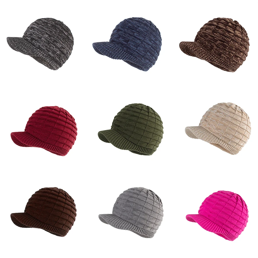 Unisex-Wintermützen mit Visier, warme Skimütze, stilvolle Strickmütze für Damen und Herren