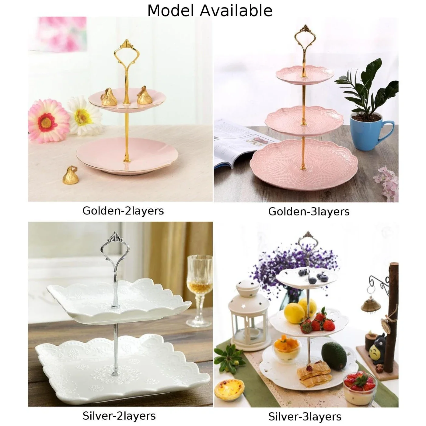 2/3 Tier Glass Stand Afternoon Tea Wedding Plates Party Tableware Golden/Silver Tier Cake Plate Stand Cupcake No Plate