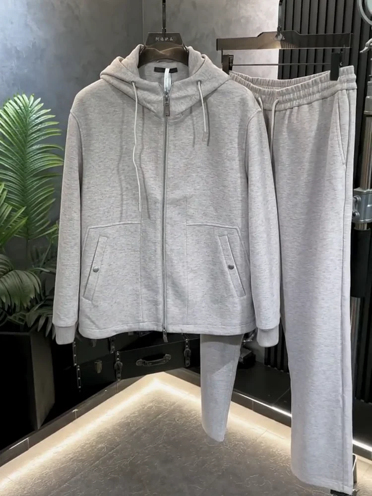 

Acetate Wool Men's Set High Quali Lightweight Sli Hooded Autumn Casual Sportswear Long Sve Long Pants