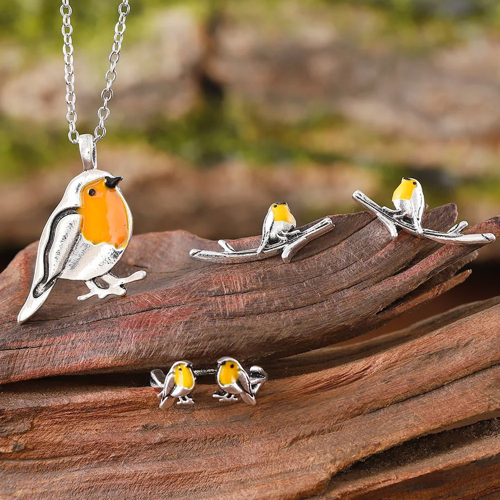 

DIY accessories Niche European and American retro oil dripping bird branches earrings rings necklaces simple animal versatile al