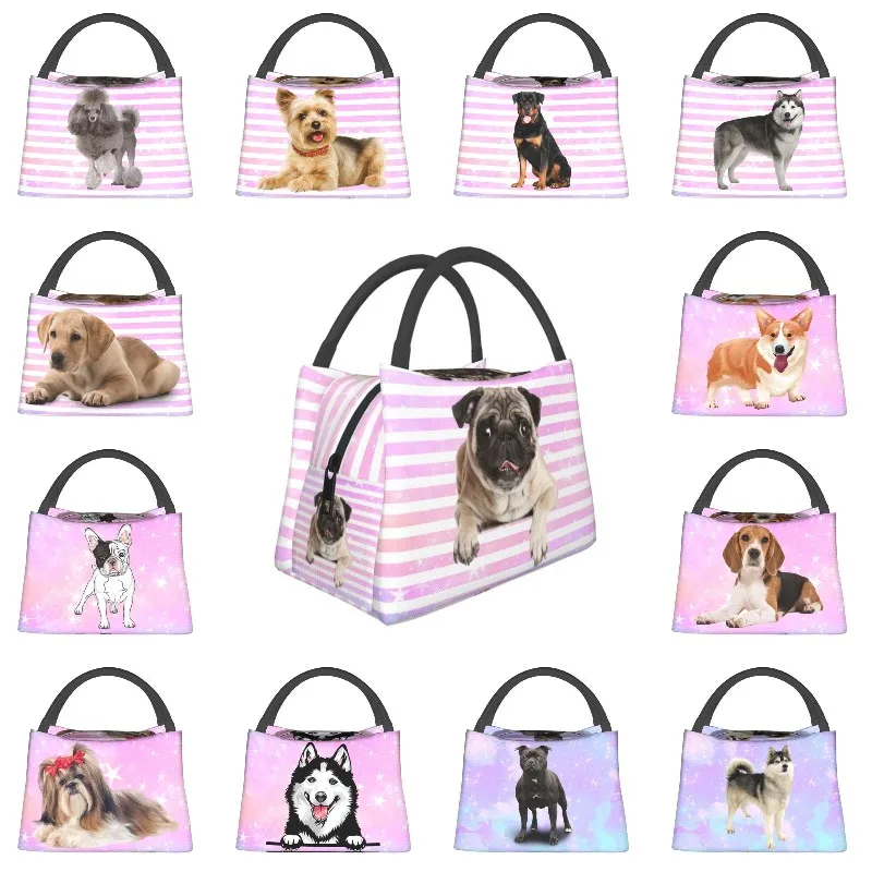 

Lovely Pug Dog Insulated Lunch Tote Bag for Women Portable Cooler Thermal Bento Box Outdoor Camping Travel