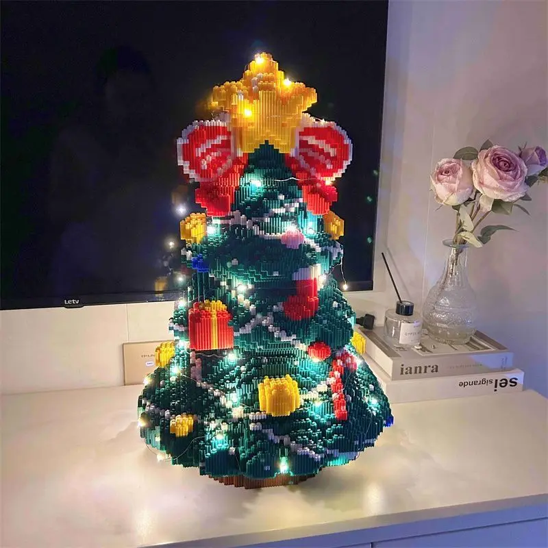 

Большие строительные блоки в виде рождественской елки со световыми эффектами, украшение для рождественского декора, развивающая игрушка-головоломка, подарок для детей